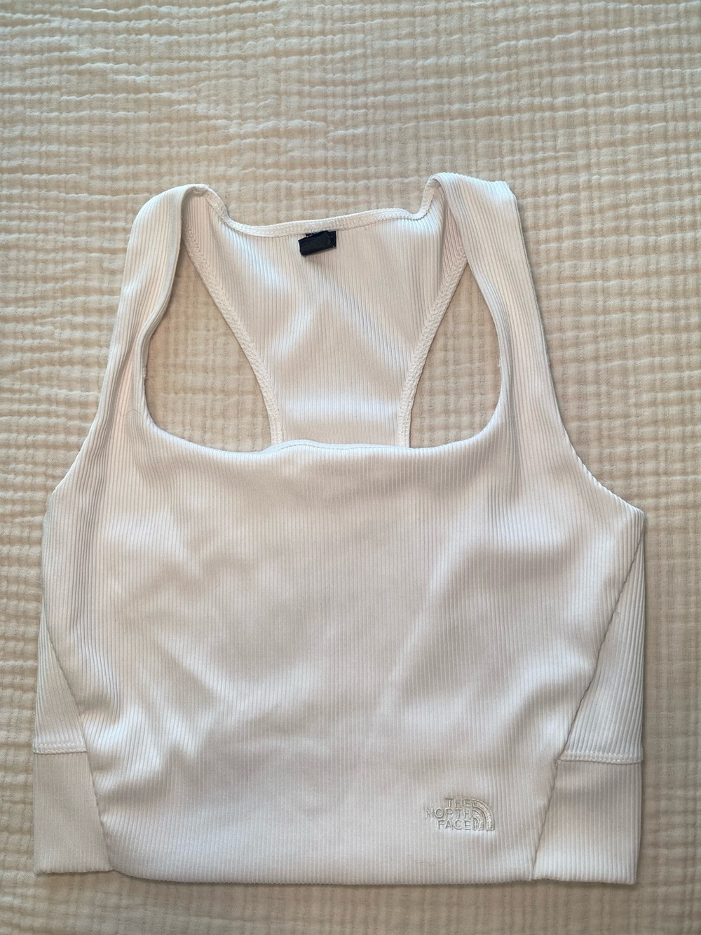 The North Face Women’s White Ribbed Racerback Sports Crop Tank Size Medium
